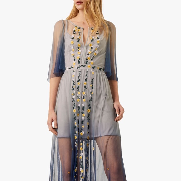 #034. French Connection tulle midi dress with floral embroidery - Picture 4 of 15